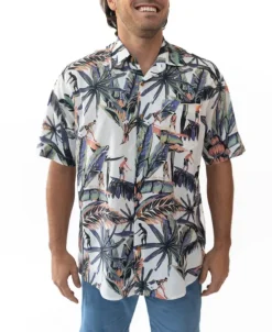 Golden Breed Hawaiian Shirts|Shirts-Surfer Palm Shirt | Off White